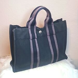 Hermes Black and Grey Canvas  Tote